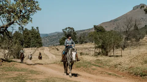 Riders returning along the mountain road