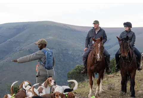 Huntsman directing mounted riders in the Mankazana Valley